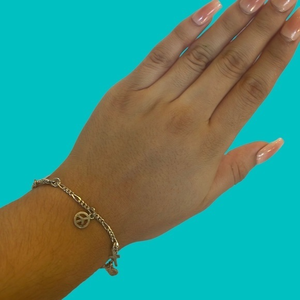 DAINTY PIECE SIGN HEART AND CROSS 925‎ ITALY CHARM BRACELET
